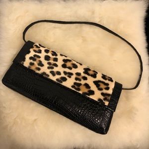 Nancy Gonzalez Gotham Large Leopard-Print Goat Fur & Crocodile Clutch Bag